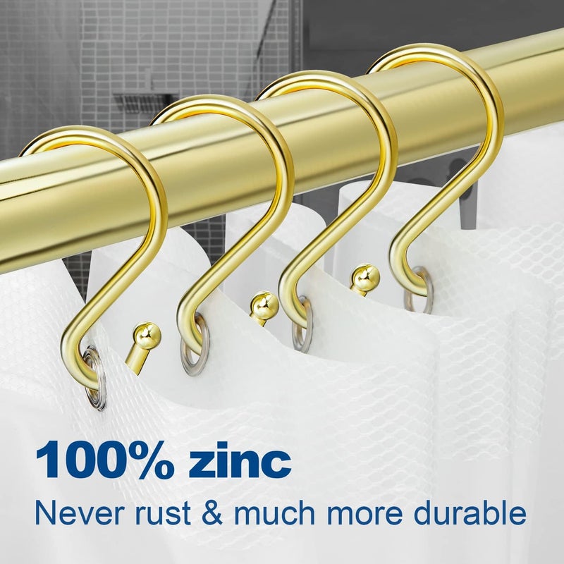 TOPROD Shower Curtain Hooks Rings, Stainless Steel S Shaped Shower Hooks Rust Proof, Metal Shower Curtain Hangers for Shower Curtains, Kitchen, Wardrobe & Garden, Gold, Set of 12 - Image 2